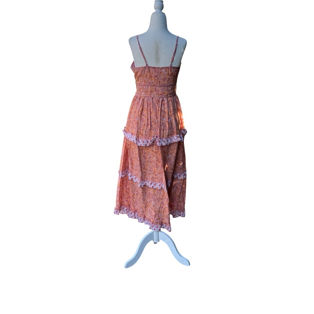 NY&CO Lena Midi Dress Women Small Orange NWT Paisley Tiered Cutout Boho Summer - Picture 3 of 10